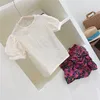 Vêtements d'été pour filles costume froissé robe à bretelles florales + intérieur à manches courtes mode mignon enfants bébé enfants ensembles de vêtements 210625