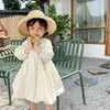 春の女の子の長袖の王女のボールガウンコットン子供ファッションドレスレースカラー210508のパーティー子供のドレス