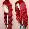Falista kolorowa koronka przednie ludzkie włosy peruki przedprzeczerwone Full Frontal Red Burgundii Remy Brazylijska Peruka dla czarnych kobiet