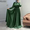 Ethnic Clothing Women Full Sleeve Muslim Fashion DressCasual Loose Elegant Clubbing Long Sundress Belted Party Faldas Largas Kaftan R