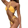 Maillots de bain pour femmes femmes Sexy été solide Style Simple maillots de bain Trianlge soutien-gorge croisé côté cravate string 2 pièces plage Bikini ensemble 2021