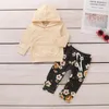 Baby Girls Мультфильм набор младенческих девушек сплошной с длинным рукавом Hoodie детские повседневные одежды малыша детские наряды цветочные штаны с повязкой 401 U2