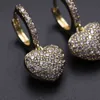 Vintage Heart Pendant Cubic Zirconia Stone Earrings For Women Luxury Gold Color Tiny Drop Earring Girl CZ Fashion party jewelry