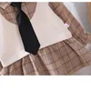 Neue Frühling Herbst Baby Mädchen Grid Langarm Kleidung Kinder Baumwolle Krawatte Kleid Kleinkind Mode Kostüm Kinder Casual Sportswear Q0716