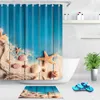 Sea Beach Shower Curtain Starfish Shell Printed Bath Screen Polyester Waterproof Shower Curtains Decor With Hooks