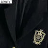 Zevity المرأة انكلترا نمط شارة التصحيح الصدر الصوفية السترة معطف خمر طويلة الأكمام جيوب الإناث قميص شيك قمم CT663 211006