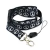 Intero 12 pz/lotto "White Peace" Nero Portachiavi In Poliestere Cordino Mobile ID Badge Holder KeyHook