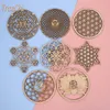 Mats & Pads Laser Engraving Wooden Flower Of Life Round Coasters Placemats Table Home Decoration Crafts 1pcs
