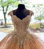 Moderno Champagne Quinceanera Vestidos Tule Lace Contas de Cristal Sweeteart Corset Back Bling Vestidos de Baile Vestido Sweet 16 Custom Made