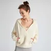 V-Neck Kapturem Sweter Sportowy Damska Luźna Outdoor Running Fitness Topy Sporty Joga Garnitur Długi Rękaw Dorywczo Moda