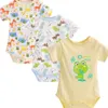 3pcs/lot One Piece Newborn Baby Bodysuits Girls Jumpsuits Cotton Summer Short Toddler Boys Print Clothes G1023