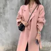 La lana femminile fonde la moda autunno inverno soprabito ladro lana lana calda rosa spessa donne lunghe giacca cappotti casual cardigan YGP3