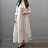 Casual Dresses Women Vintage Cotton Linen Dress 5xl Plus Size Long Sleeve Pockets Summer Maxi Bohemian Kaftan Female Loose