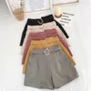 Genayooa Office Elastic Waist Shorts Women Mini High Waist Shorts with Belt Wide Leg Summer Harajuku Korean Short Feminino 210302