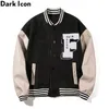 Dark Icon Embroidery Baseball Jacket Men Leather Patchwork High Street Men's Jackets Black Green 210818