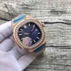 Se 5711 Diamond Bezel Carved Tuo Mechanical Automatic Movement Rose Gold Rostfritt stålfodral Fjäril