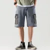 Men's Jeans Men Denim Shorts Nice Streetwear Elastic Waist Breeches Male Big Pocket Casual Half Jean Summer Cargo