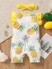 Bébé ananas imprimé faux bouton volants garniture barboteuse bandeau SHE