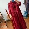 Realtime Chinese women's dress vintage placket loose largesize cotton and linen long 210302