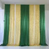 3M x 3M weißer Vorhang, grüne Eisseide, drapiert, Gold-Pailletten-Hintergrund, Hochzeit, Party, Geburtstag, Babyparty, Dekoration