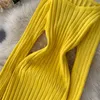 Elastic Knitted Women Dress Autumn Winter O Neck Long Sleeve Basic Bodycon Dress Slim Warm Pullovers Sweater Dress 201008