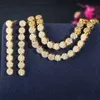 Beaqueen luxo cor ouro micro pavimentada zircônia cúbica longa pingente colar e brincos de casamento nupcial conjuntos de jóias JS237 H1022