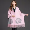 Dames Knits Tees Imitatie Nertsen Velvet Big Peony Trui Poncho Dames Printen Froned Fashion Lange Mouw Vestelende Vrouw