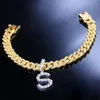 Pendant Crystal Hip Hop 26 Letter Anklets Whole For Women Men Bling Foot Cuban Link Anklet Bracelet Chunky Iced Out Jewelry