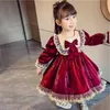 Girl's Dresses Girls Long-sleeved Wine Red Lolita Princess Dress Toddler Girl Fall Clothes 2021 Flower Christmas Outfits