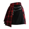 YBYr Harajuku Plisowany spódnica Gotycka Nieregularna A-Line High Waist Plaid S Punk Sexy Clubwear Loose Mini XS-4XL 210619