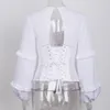 Women's Blouses & Shirts Lace Up Solid V-Neck Womens Tops And Bustier Corset Sexy Top Hooks Bubble Sleeve Spring264L