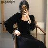 Elegante donna in velluto nero Maxi abito da sera manica lunga aderente abiti donna chic coreana abiti primavera autunno 210601
