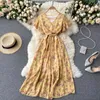 Holiday Dress Women's Summer Bohemian Floral Print Chiffon Casual V-neck Butterfly Sleeve Sash Bandage Midi es 210603