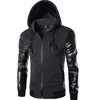 Cool Hooded Jacket Mannen Spring Mode PU Lederen Mouw Splice Bomberjack Casual Windjack Blueson Veste Sweat Homme X0621