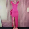 Vestido de fiesta largo para mujer Sexy Ruffle High Slit Vestidos africanos ajustados para mujeres Cena Tarde Maxi Slim Bodycon Túnica Femme Robe 210719