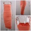 Nadafair Spaghetti Strop Tight Bodycon Jurk Ruches Sexy Midi Jurk Zomer Wit Tube Party Jurken Dames Club Twee Lagen Y0118