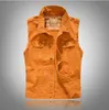 Mäns västar Fancy Orange Färg Slim Fit Ripped Stretch Denim Jacket Fringe Ärmlös Hål Distressed Waistcoat Casual Vest