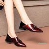 Scarpe eleganti Donna Moda Punta a punta Grigio Corto Tacco quadrato Lady Vino Rosso Pu Pelle Estate