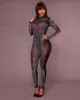 Women's Jumpsuits Women's & Rompers AHVIT Shiny Rhinestones Sexy Club O Neck Full Sleeve Sheath Women Catsuit Mesh See Through Party