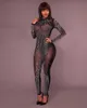 Dames jumpsuits dames rompers ahvit glanzende steentjes sexy club o nek vol mouw schede dames catsuit mesh zie door feest