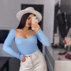 Apranden sexy vierkante nek geribbelde gebreide trui vrouwen casual lange mouw hoge stretch pullovers streetwear witte zachte basis top 210914