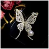 S925 Silver Brooches For Women Butterfly Cubic Zirconia Natural Freshwater Pearls Hollow Corsage Pin High Quality Fine Jewelry