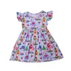 Kinder Mädchen Weihnachten Kleidung Neuheit Kleinkinder Cartoon Kurzarm Kleid Weihnachten Neujahr Kleid Milksilk Großhandel Q0716