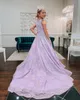 Lila Dantel Küçük Kız Pageant Elbiseler 2021 A-line Kızlar Balo Abiye Fermuar Geri Kolsuz Sweep Tren Uzun Çocuklar Örgün Parti Doğum Günü Prenses Giyim