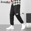 Zongke enkellange lading broek mannen joggers kleding voor mannen broek broek Japanse mode grijze joggingbroek 4XL 2021 herfst Nieuw Y0811