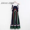 Jocoo Jolee Casual Striped Print Women Beach Sukienka z spaghetti Pasek niezależny w stylu ludowym sukienkę z O-Neck 210619