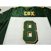 001 Edmonton Eskimos #8 COX White Green real Full embroidery College Jersey Size S-4XL or custom any name or number jersey