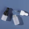 Garrafa de gotas de vidro fosco 1ml 2ml 3ml 5ml com tampas brancas pretas para amostra de cosméticos de óleo essencial