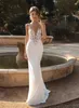 Custom Made Berta Mermaid Backless Gelinlikler Dalma Boyun Boncuklu Plaj Dantel Gelin Dressbohemian Kılıf Vestido De Novia