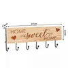 Creative Personalized Inristived Brev Bambu Trä Iron Fem Key Racks Sundries Storage Hållare Hanger Väggdörr Tillbaka Dekorativ 211112